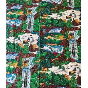 Vintage Fabric Sewing Woods Outdoor River Log Cabin Blue Green 45”x 70"